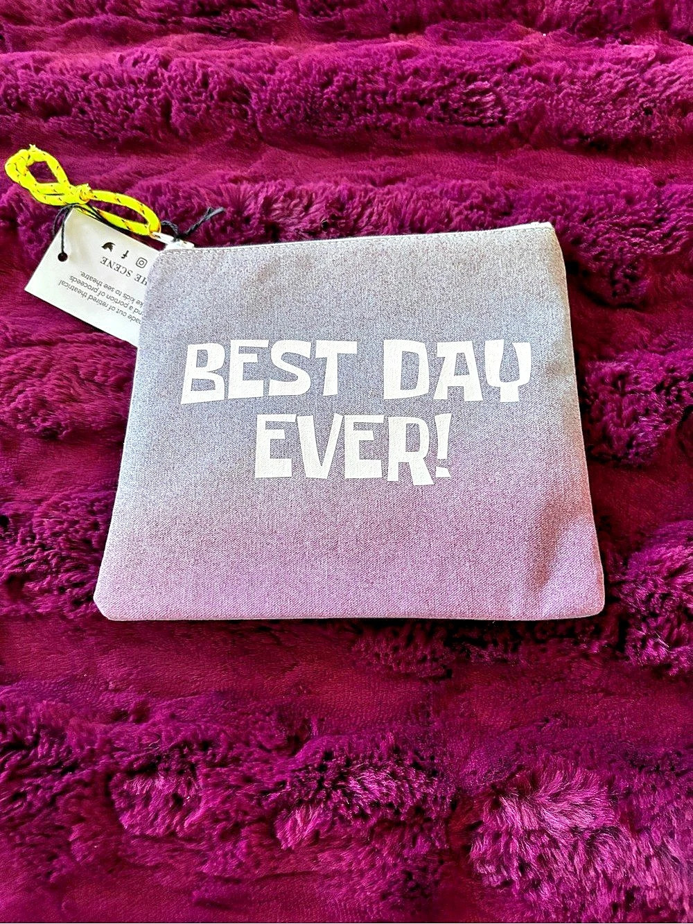 Scenery Best Day Ever! Pouch in Pink & Gray NWT